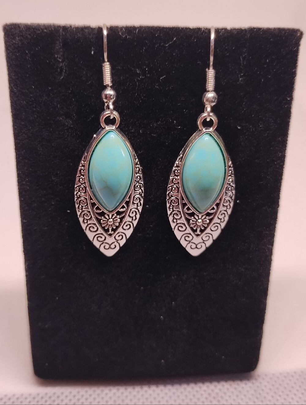 Turquoise Earrings Teardrop Filigree Dangle Women's Blue Jewelry New G28